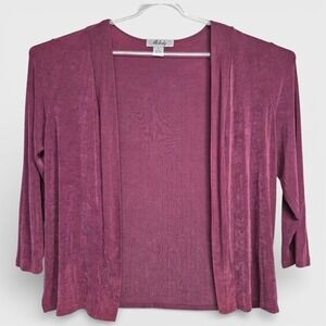 Melody Womens XL Plum Purple Open Front Cardigan 3/4 Sleeve Acetate Spandex USA